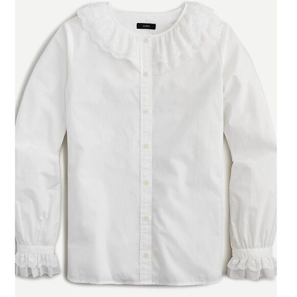 J.Crew SZ S Lace Ruffle Button Up Shirt In White NWT - Picture 2 of 6